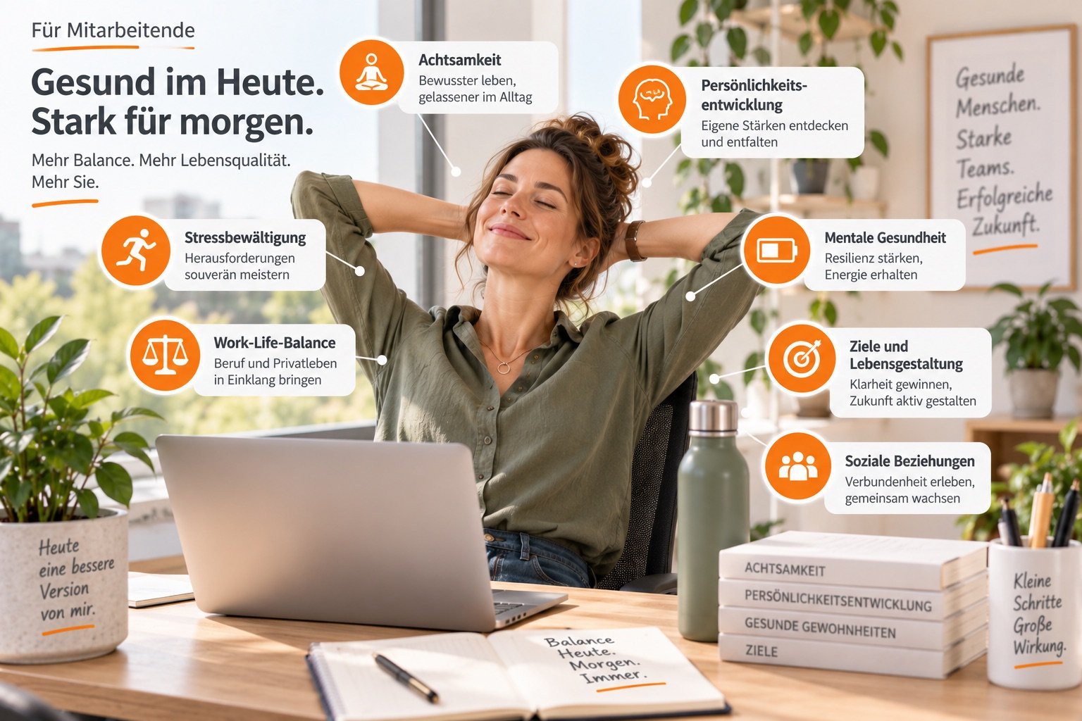 Entspannte Mitarbeiterin am Arbeitsplatz